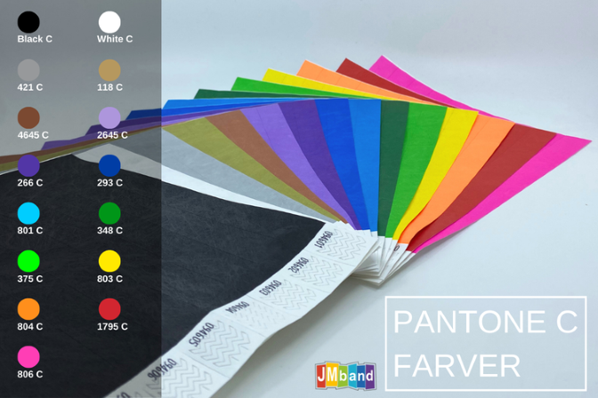 Farveudvalget for papirarmbånd angivet i Pantone C værdier